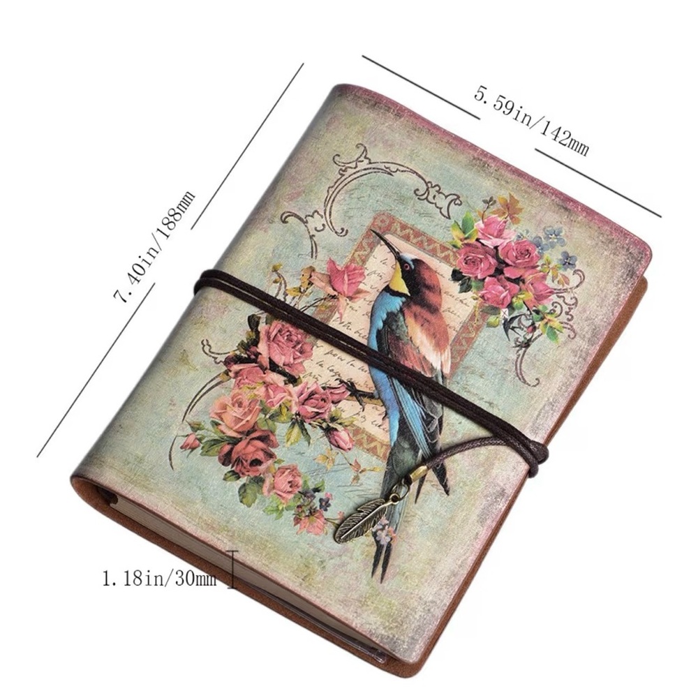 Vintage Bird Floral Journal Notebook • Cottagecore Aesthetic Refillable Planner - Picture 3 of 6